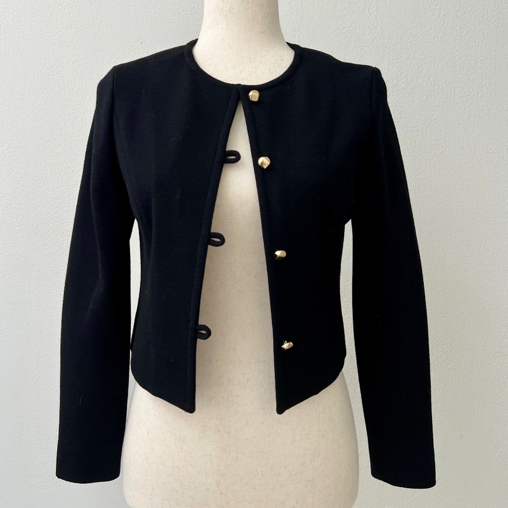Vintage Pendleton Collarless Cropped Black Jacket - 100% Wool - Small